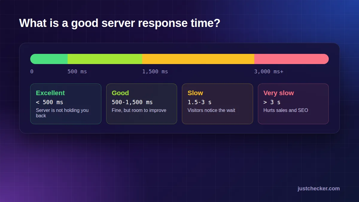 Response time scale: under 500 ms excellent, 500 to 1500 ms good, 1500 to 3000 ms slow, over 3000 ms very slow