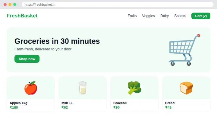 Example Grocery E-commerce Website design