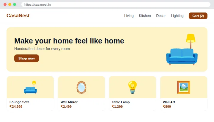 Example Home Decor E-commerce Website design