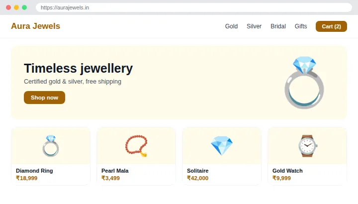 Example Jewellery E-commerce Website design