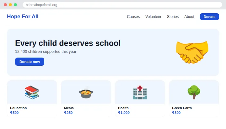 Example NGO & Donation Website design