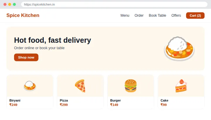 Example Restaurant Food-Ordering Website design